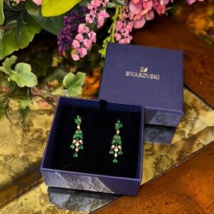 Swarovski Green and Silver Floral Drop Earrings